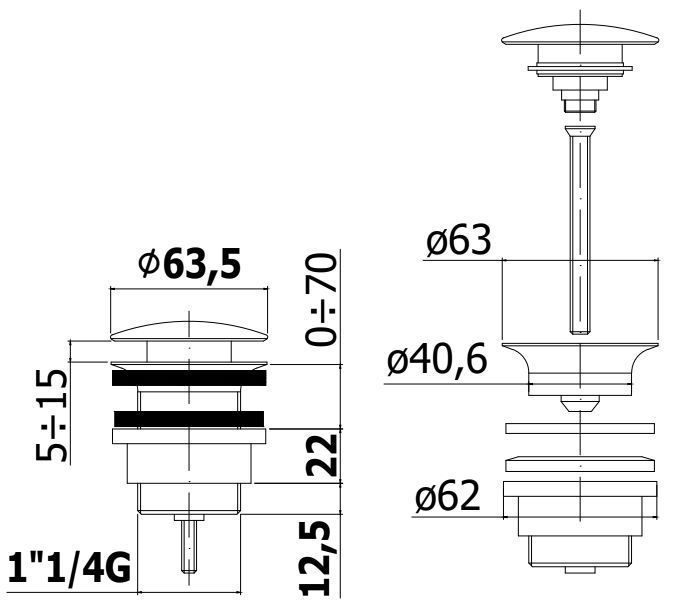 Донный клапан Paffoni Light нержавеющая сталь, ZSCA050ST