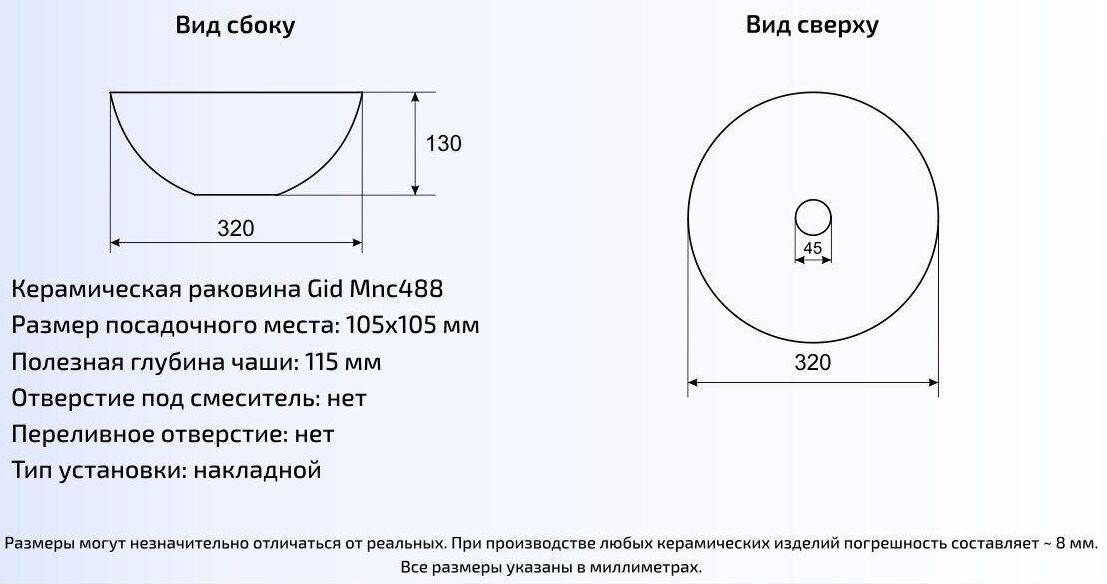 Умывальник Gid MNC488 32x32, 54436