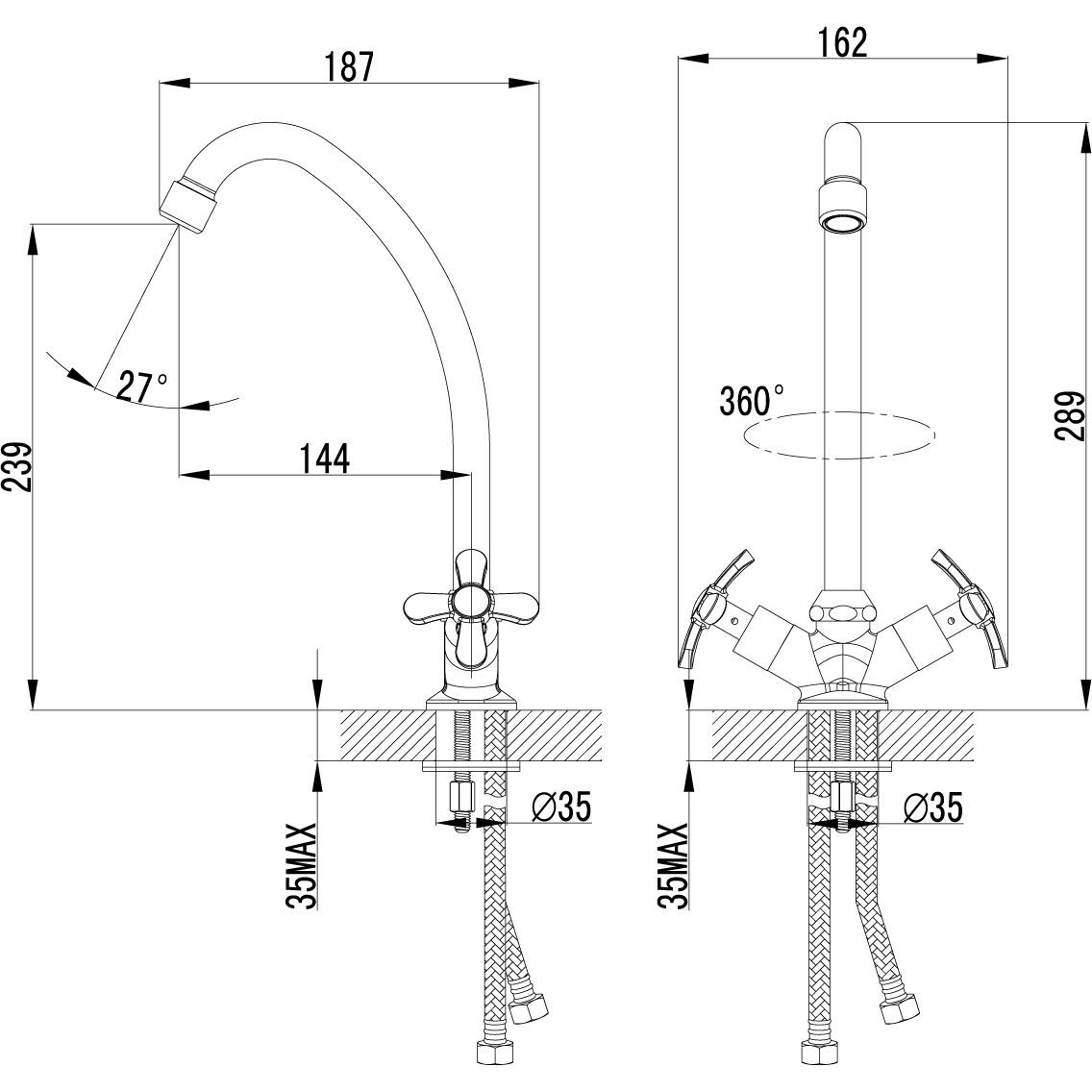 Смеситель для кухни двуручный с поворотным изливом 290 мм Lemark Partner, LM6544C