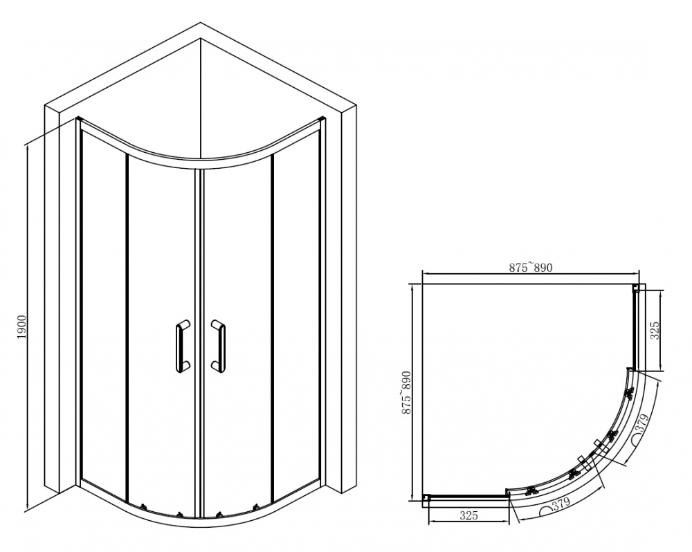 Радиальный душевой уголок Abber Schwarzer Diamant 90x90, AG01090B