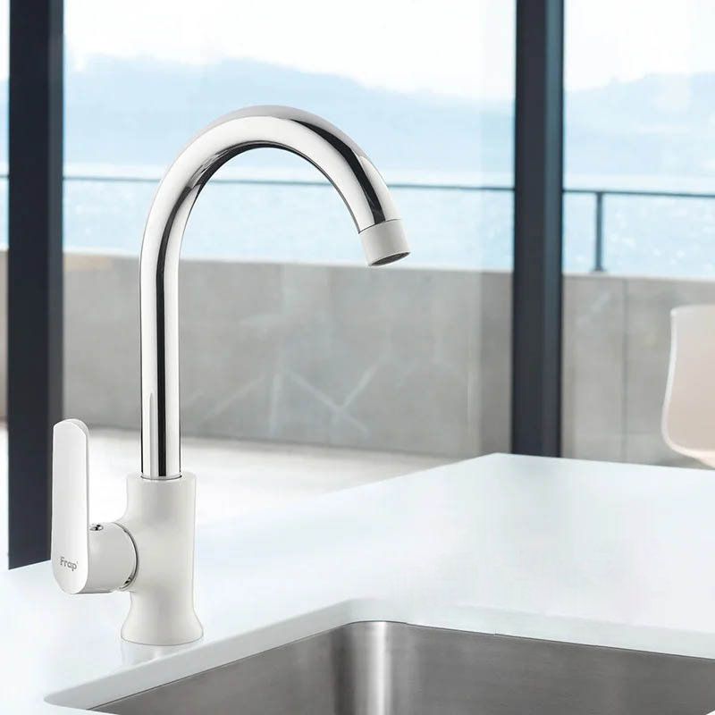 Смеситель для кухни белый/хром Frap F4031