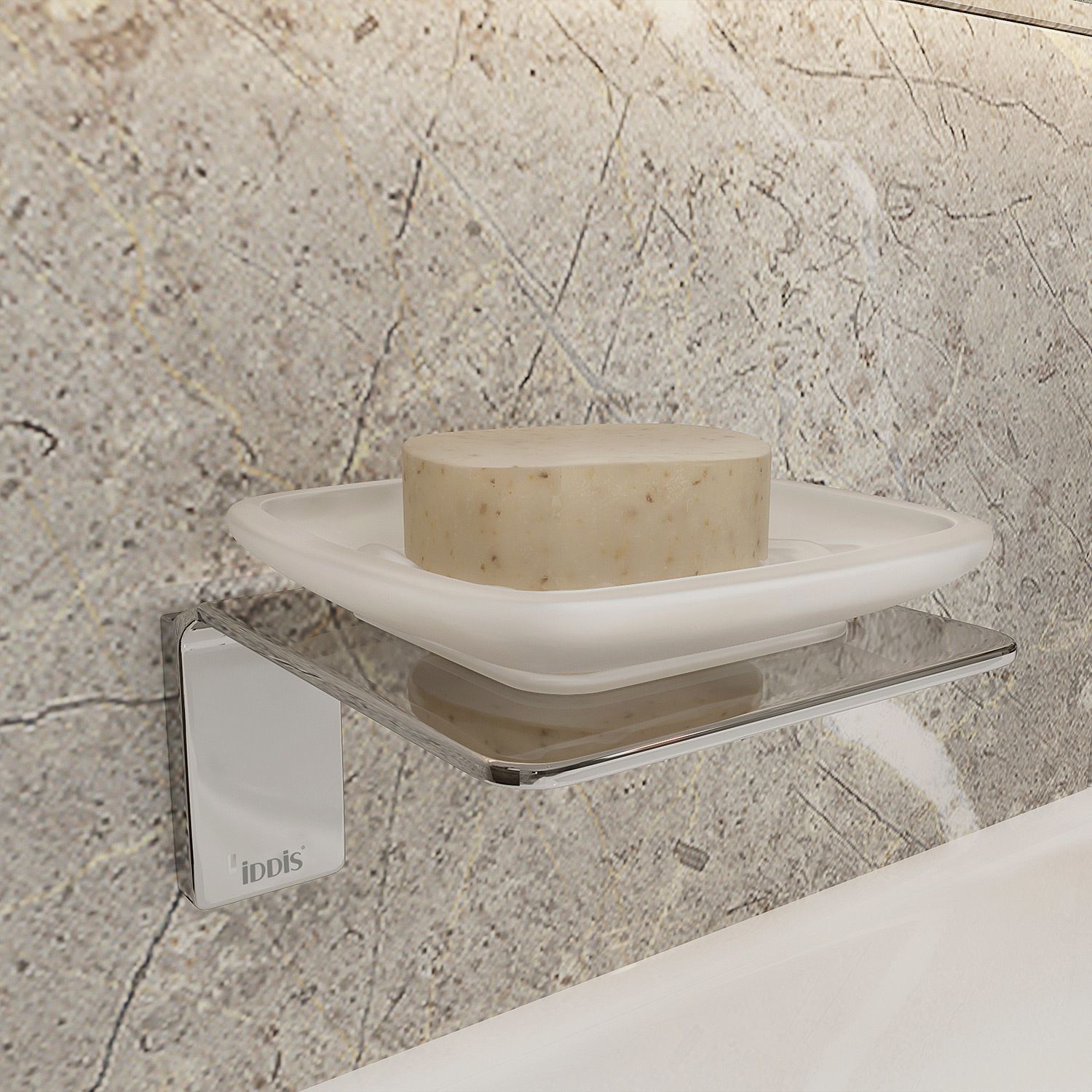 Мыльница, матовое стекло, сплав металлов хром, Iddis Slide, SLISCG0i42