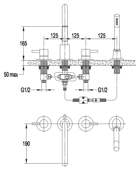 Смеситель для ванны на 4 отверстия Omnires Y, Y1232CR