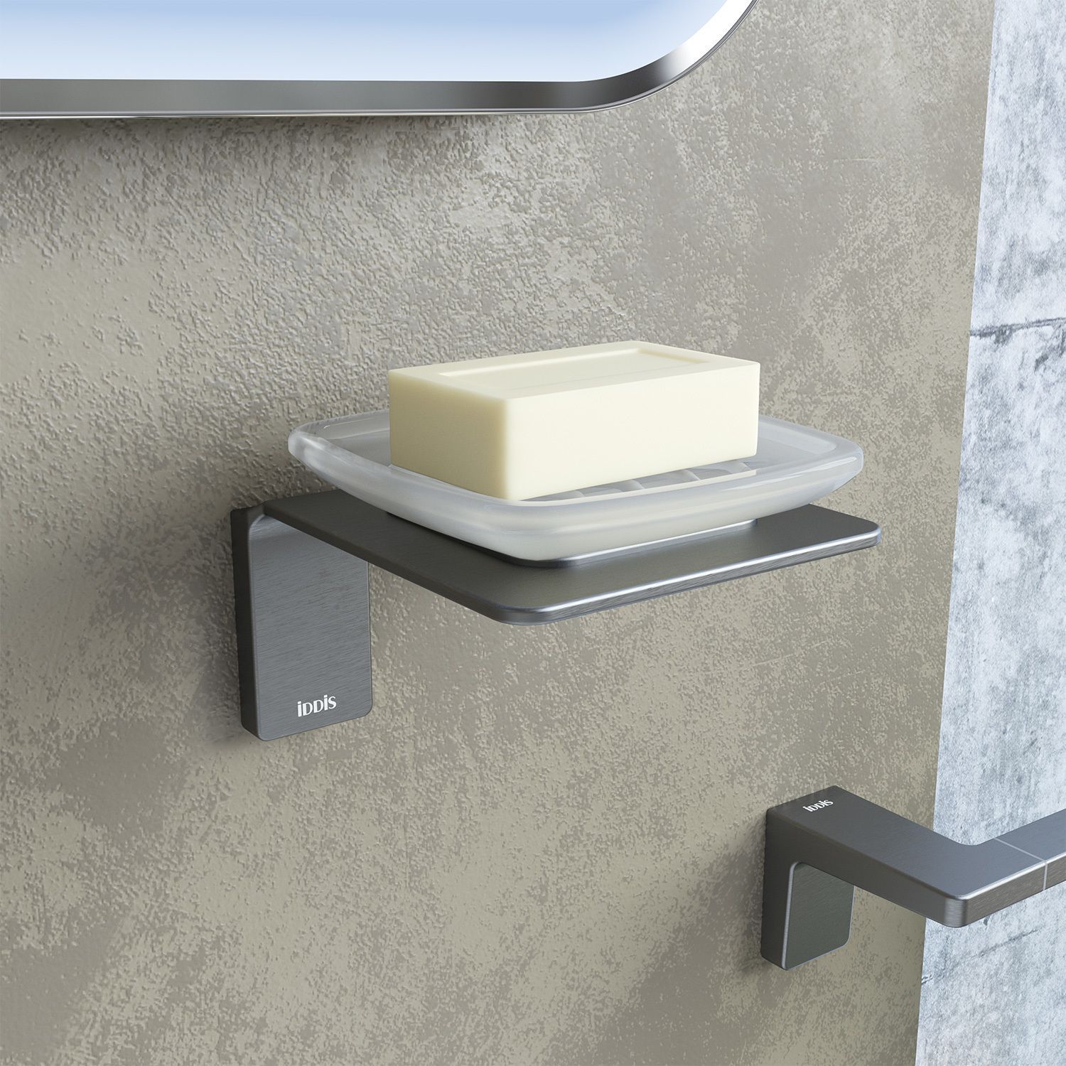 Мыльница, матовое стекло, сплав металлов графит, Iddis Slide, SLIGMG0i42