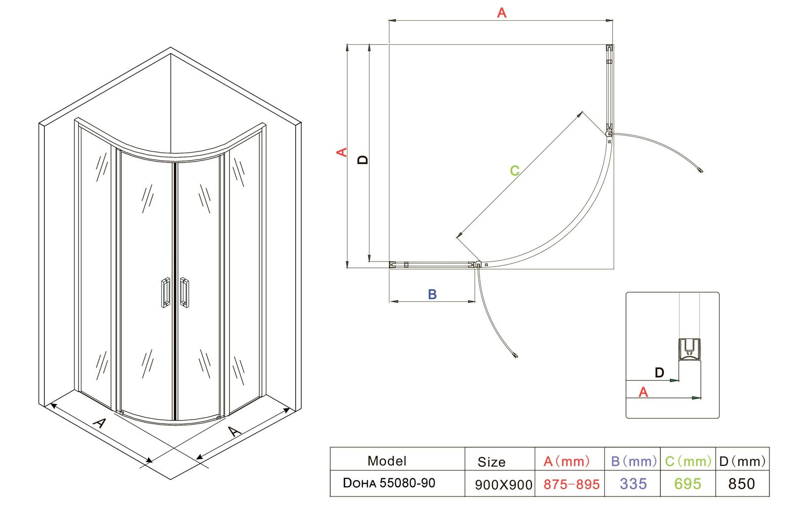 Душевой уголок Roxen Doha 90x90, 55080-90