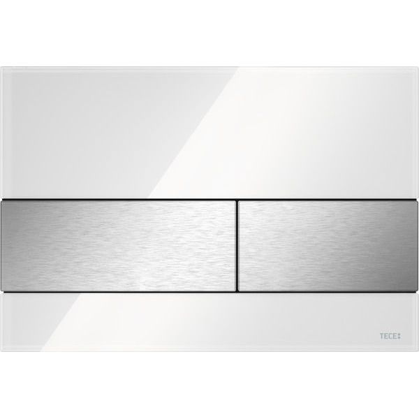 Кнопка смыва унитаза TECEsquare, стекло белое, клавиши нержавеющая сталь, 9240801