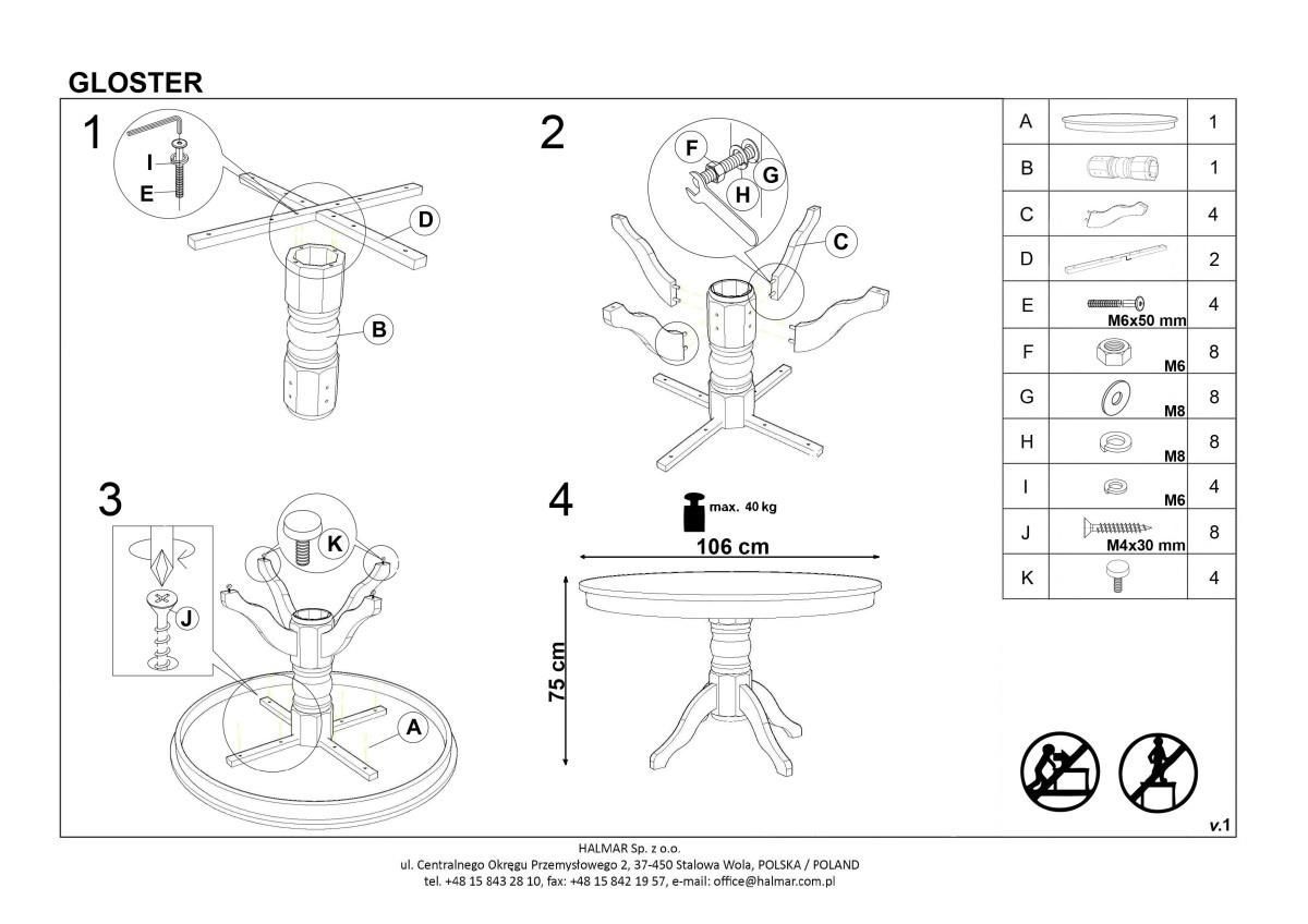 Стол обеденный Halmar Gloster белый, V-CH-GLOSTER-ST