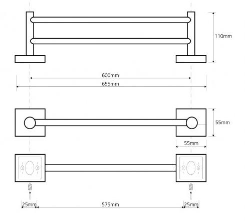 Двойной держатель полотенца 60 см Bemeta Beta, 132104052