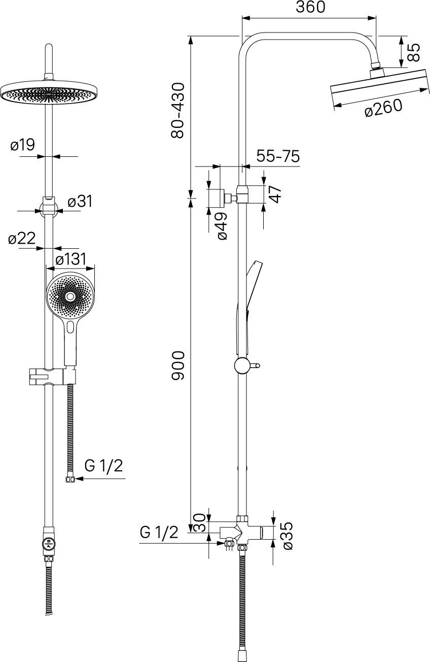 Душевой гарнитур с верхней лейкой, Iddis SpaHome, SPA3F0Ci76