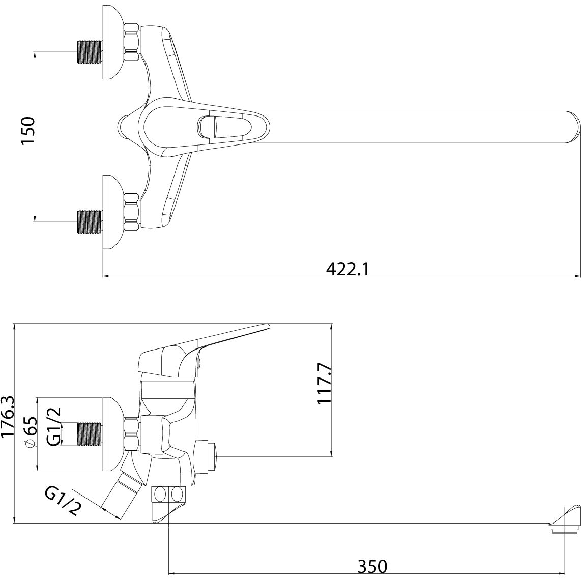 Смеситель универсальный с плоским изливом 350 мм Lemark Luna, LM4157C