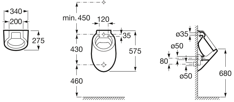 Писсуар Roca Spun задний подвод воды, A353147000