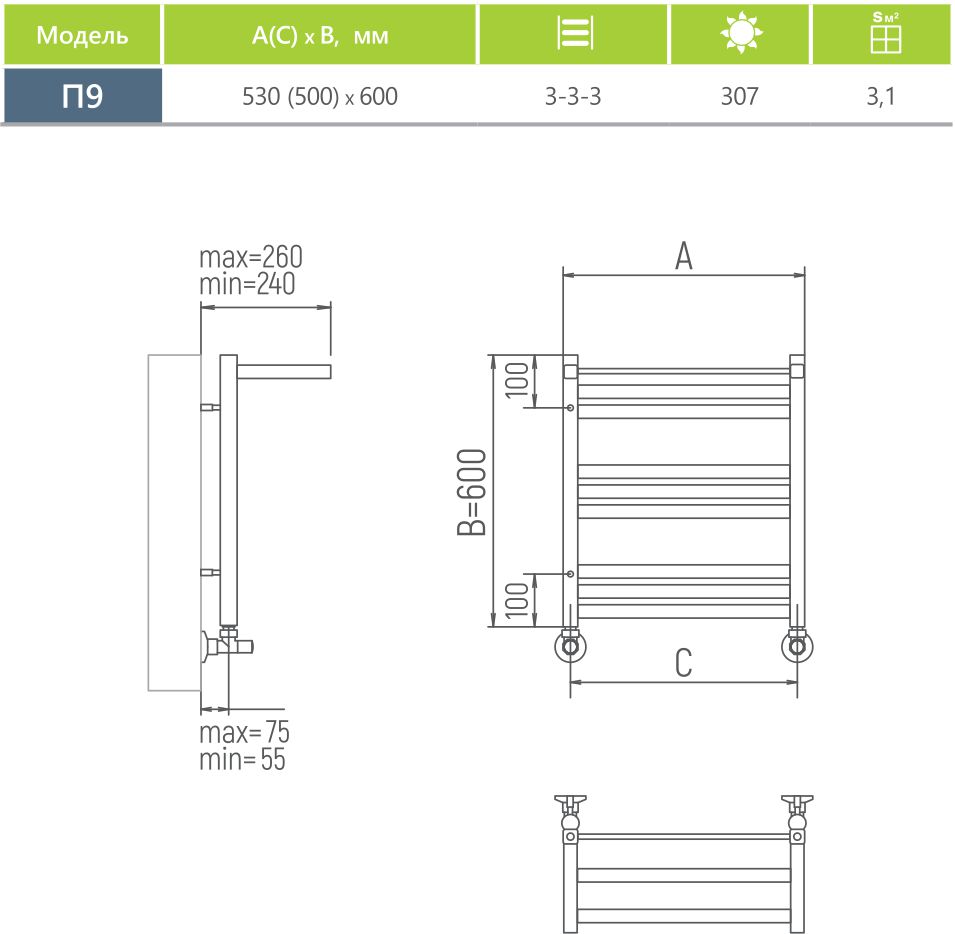 Водяной полотенцесушитель Ukko Норланд с полкой
