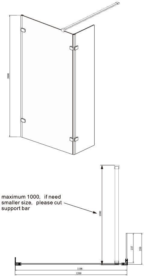 Душевое ограждение с неподвижной частью Ambassador Walk-in 15031108