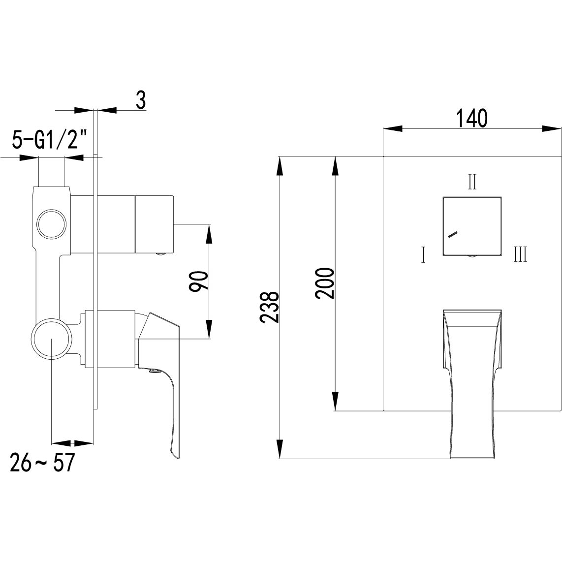 Смеситель для ванны и душа встраиваемый с 3-функциональным дивертором без аксессуаров Lemark Unit, LM4528C