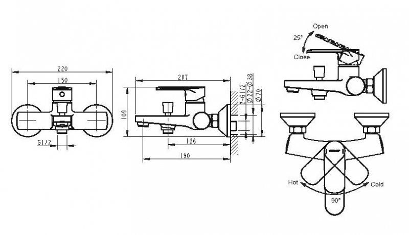 Смеситель для ванны Bravat Louise F6191183CP-01