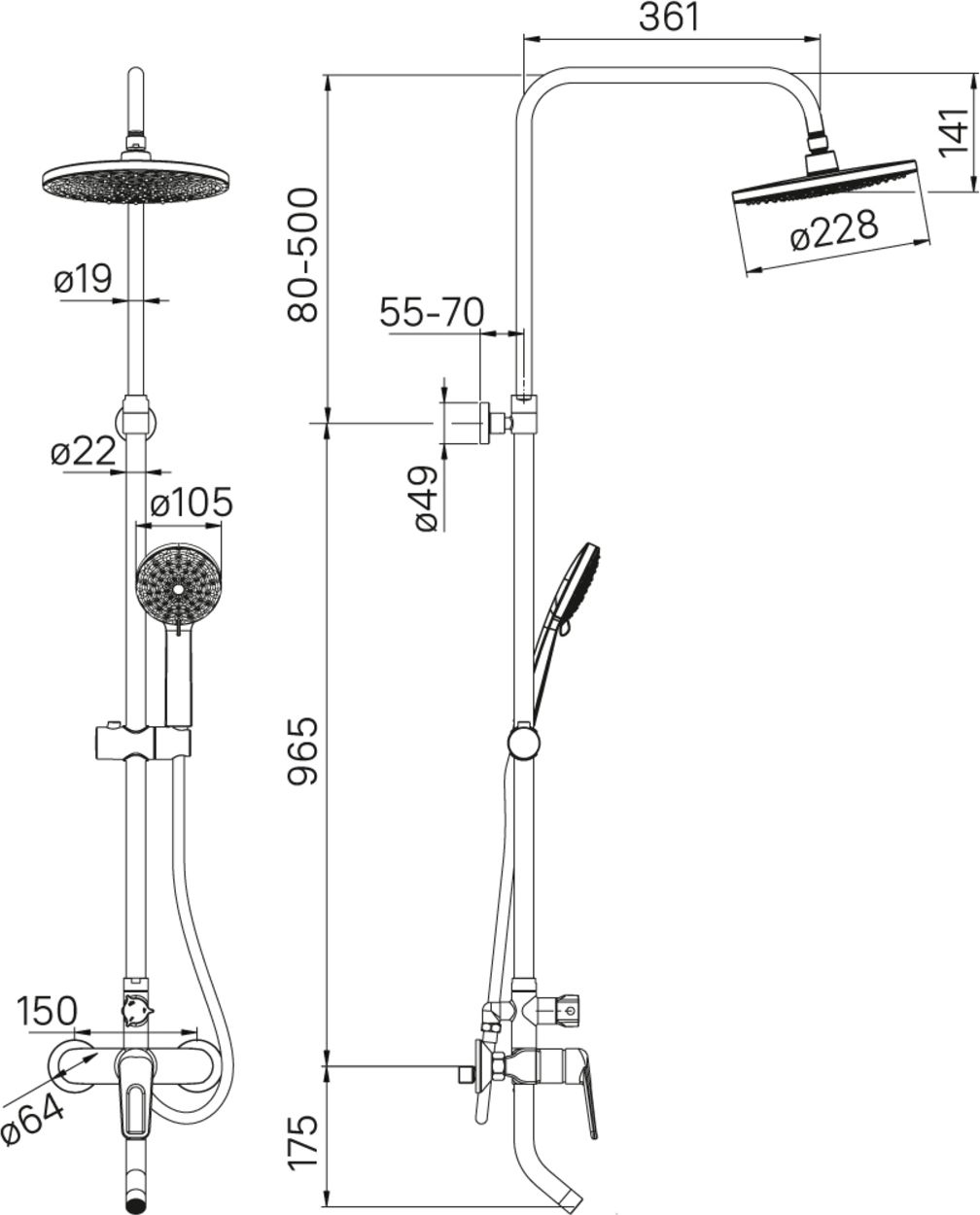 Смеситель для ванны с верхним душем, Iddis Male, MALSB3Fi06