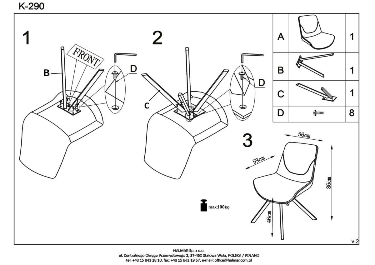 Стул кухонный Halmar K290 серый, V-CH-K/290-KR
