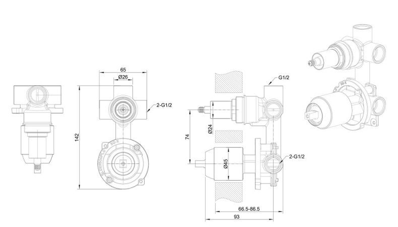 Смеситель скрытого монтажа Bravat Prolate (3 функции) D969CP-B
