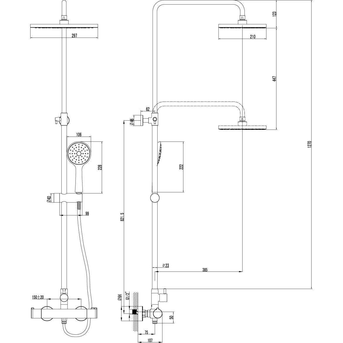 Смеситель для душа термостатический с верхней лейкой Lemark Yeti, LM7860C