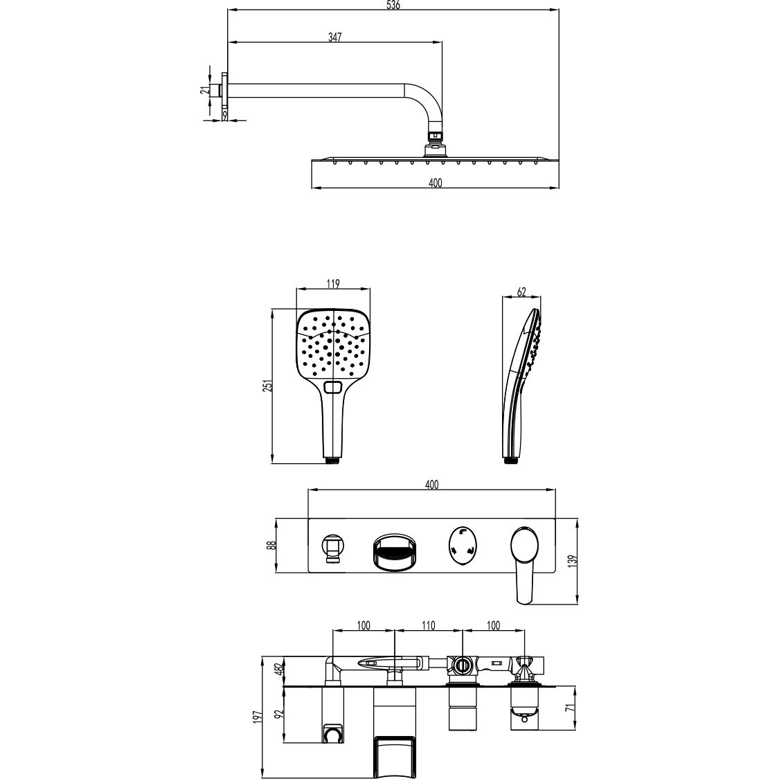 Смеситель для ванны и душа встраиваемый с 3-функциональной лейкой Lemark Atlantiss, LM3225C