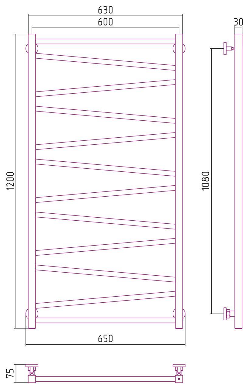 Водяной полотенцесушитель Сунержа Сирокко 1200x600