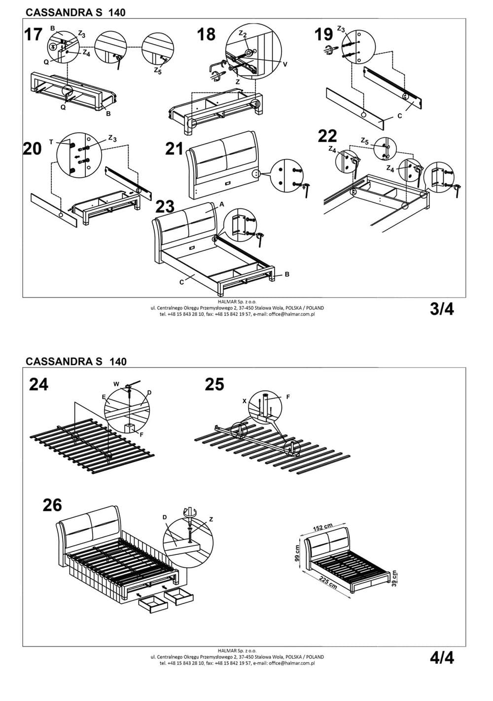 Кровать Halmar Cassandra-S белый/черный 140/200, V-CH-CASSANDRA_S_140-LOZ