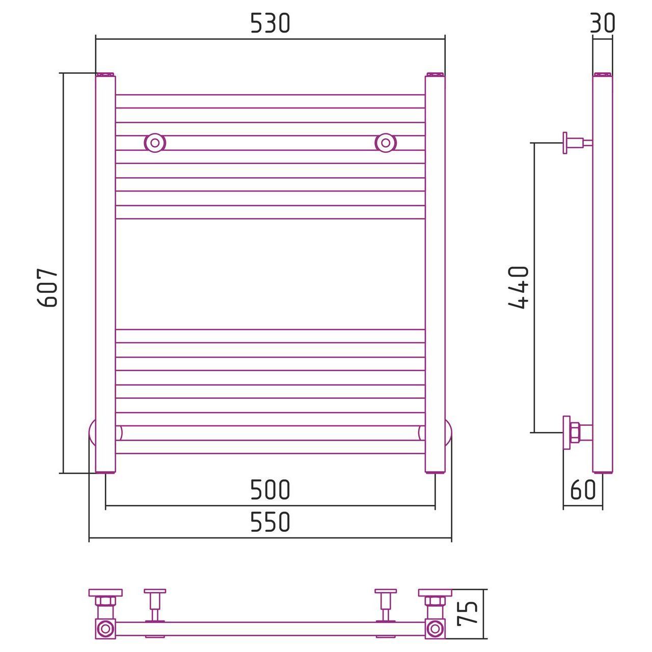Водяной полотенцесушитель Сунержа Модус 600x500
