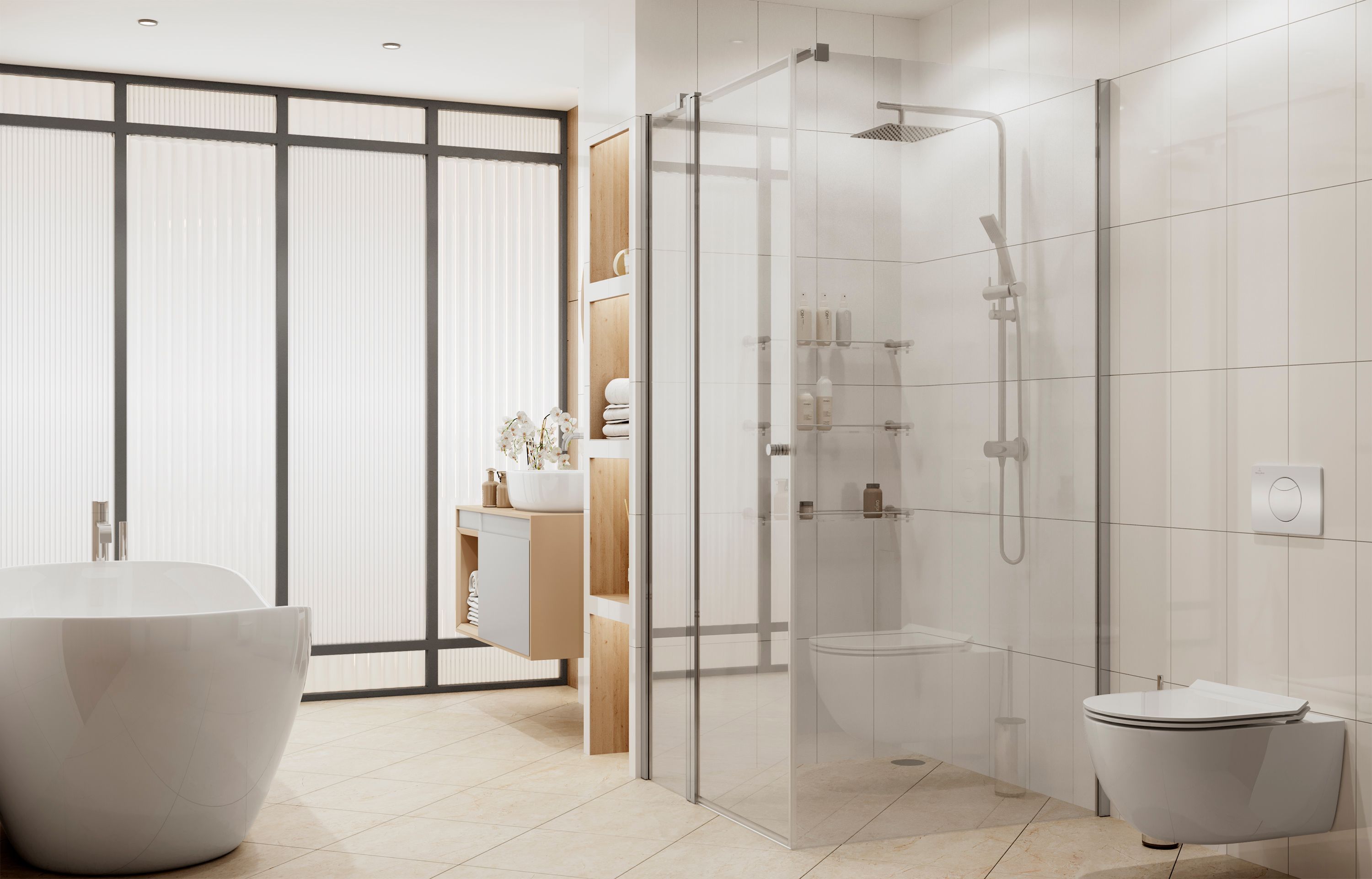 Квадратное душевое ограждение с распашной дверью и неподвижной частью Ambassador Nord