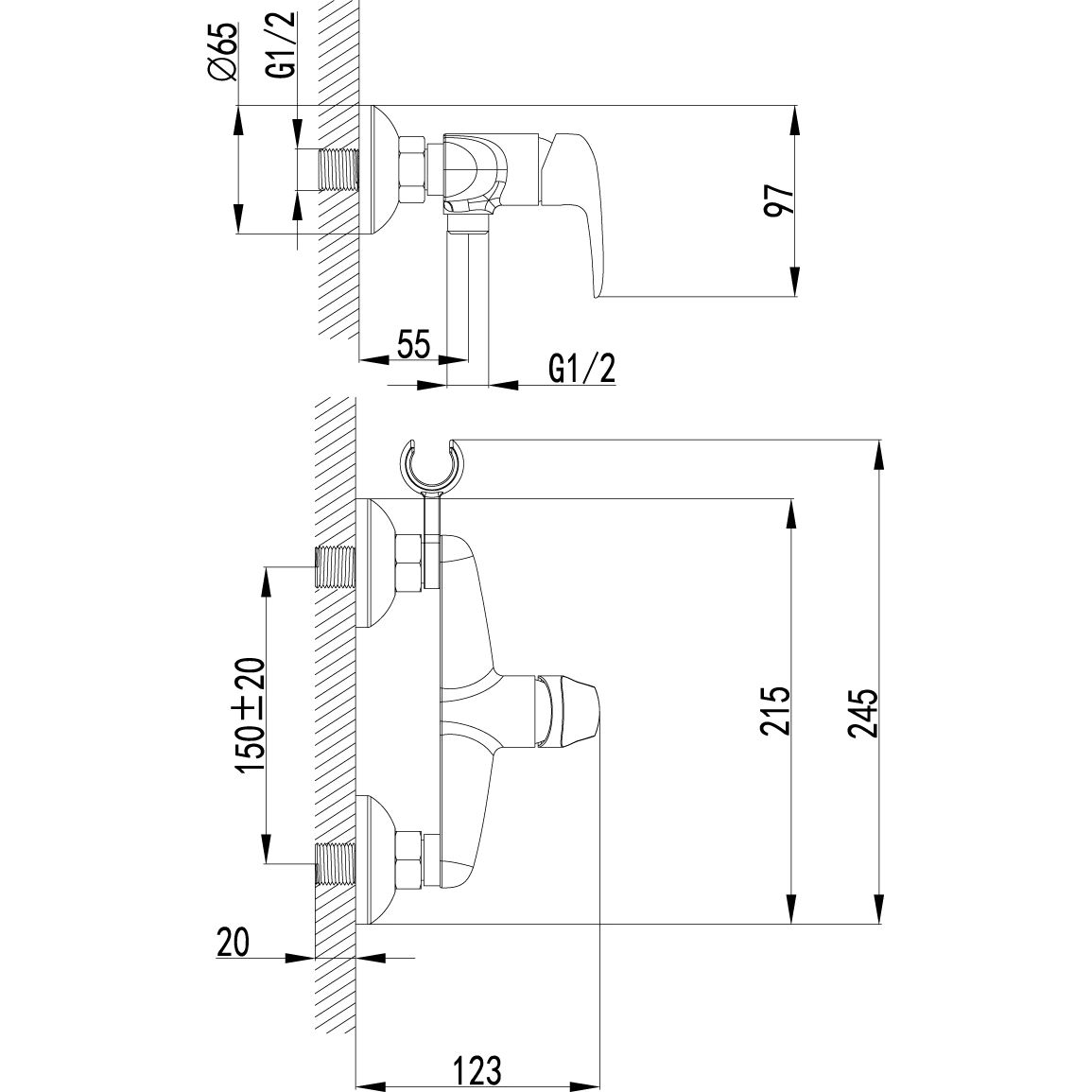 Смеситель настенный с гигиеническим душем Lemark Pramen, LM3318G