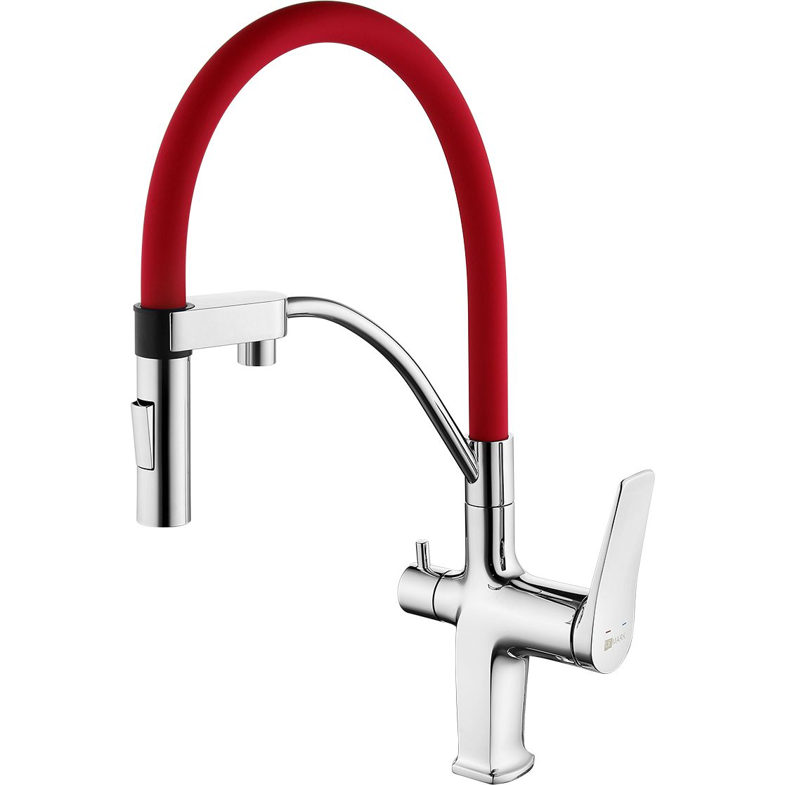 Смеситель для кухни с гибким изливом с подключением к фильтру питьевой воды Lemark Comfort, LM3074C-Red