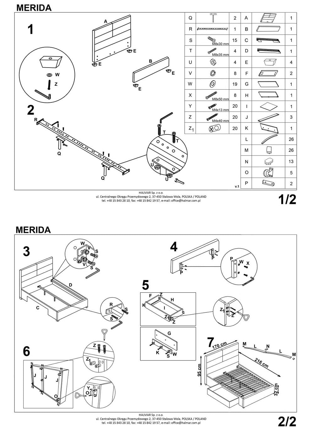 Кровать Halmar Merida светло-серый 160/200, V-CH-MERIDA-LOZ-J.POPIEL