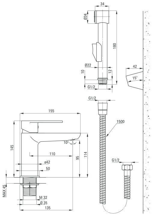 Смеситель для раковины с лейкой типа Bidetta Deante Alpinia, BGA_027M