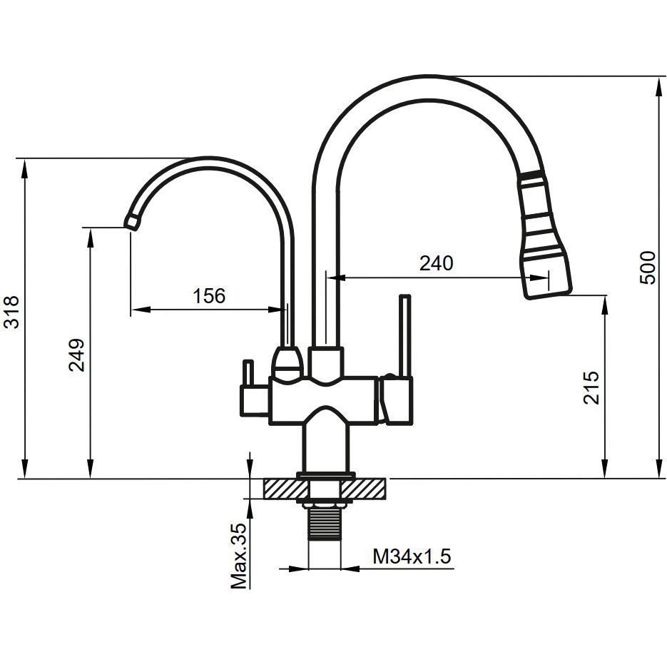 Смеситель для кухни с выжвижным изливом и для фильтрованной воды Ahti Kemi, KM803013