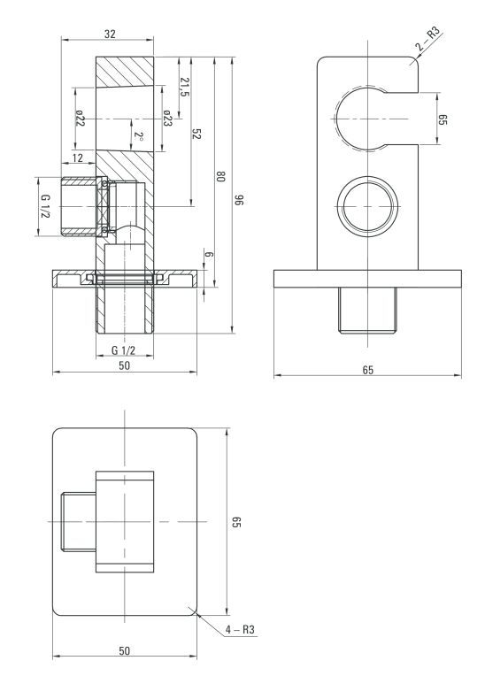 Угловой соединитель с держателем лейки квадратный Deante Cascada Nero, NAC_N53K