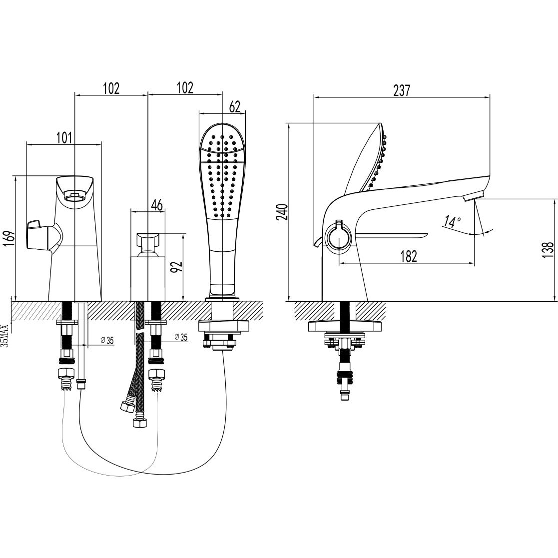 Смеситель для ванны встраиваемый на 3 отверстия с аксессуарами Lemark Melange, LM4947CW