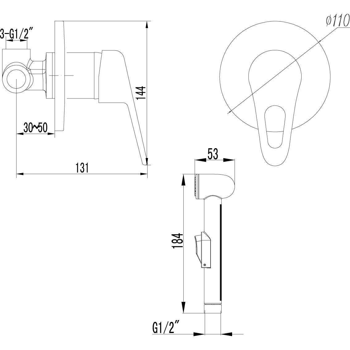 Смеситель с гигиеническим душем встраиваемый Lemark Luna, LM4119C