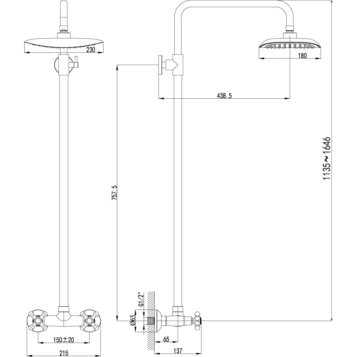 Смеситель для душа с верхней душевой лейкой Lemark Standard, LM2160C
