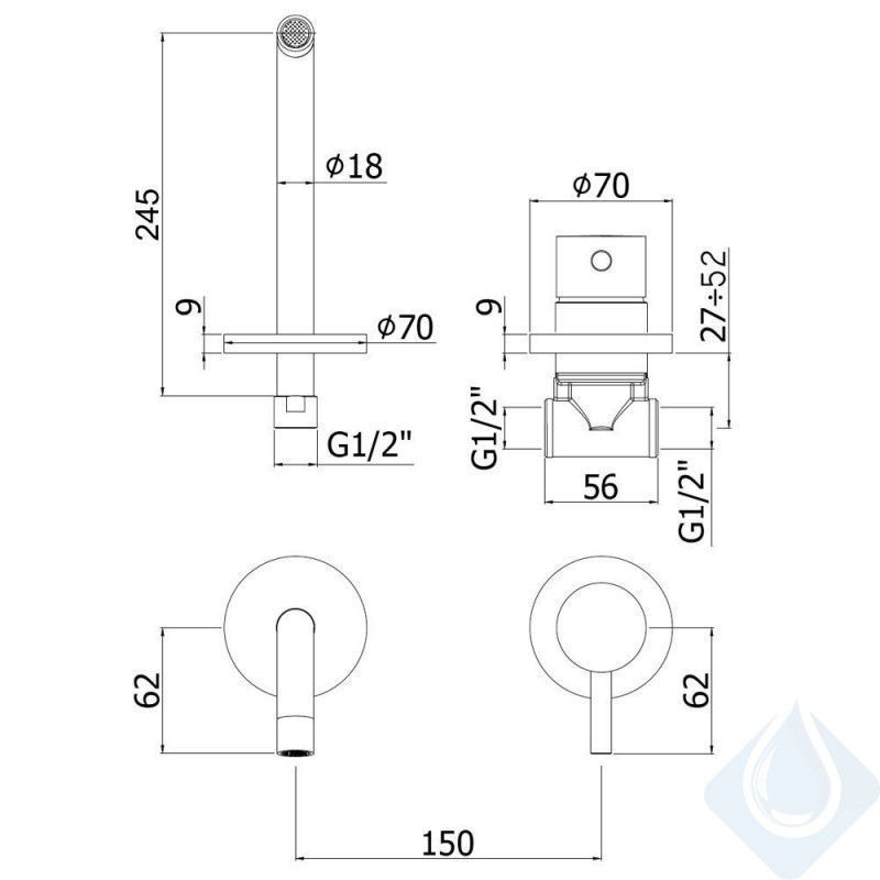 Смеситель для умывальника из стены Paffoni Light хром, LIG007CR70