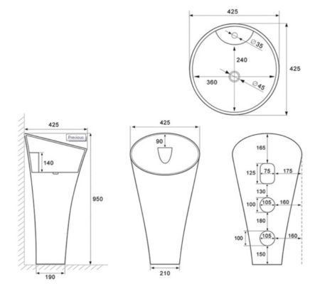 Раковина для ванной Ceramalux 42.5x42.5, WK 8100