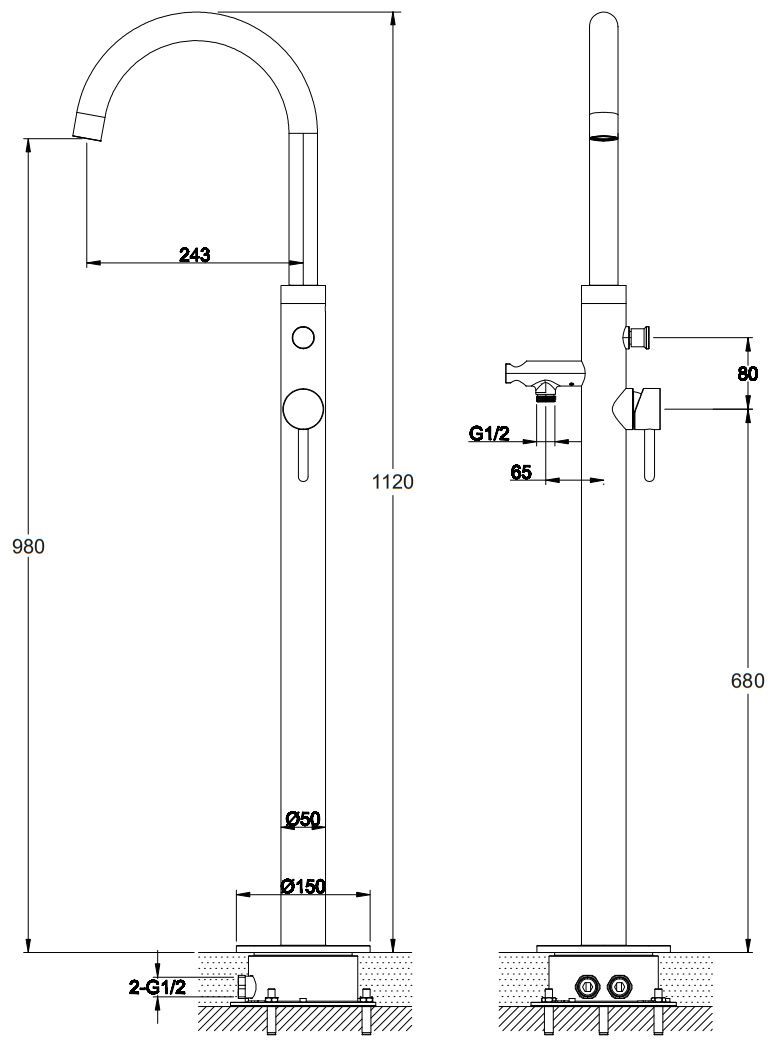 Смеситель для ванны отдельностоящий Omnires Y, Y1233BL