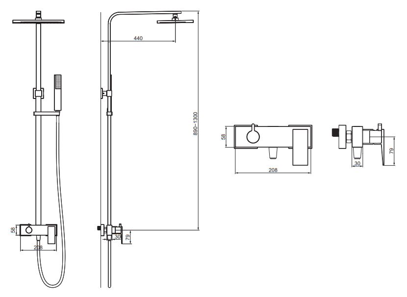 Душевая система  наружного монтажа Omnires Parma, PM7444CR
