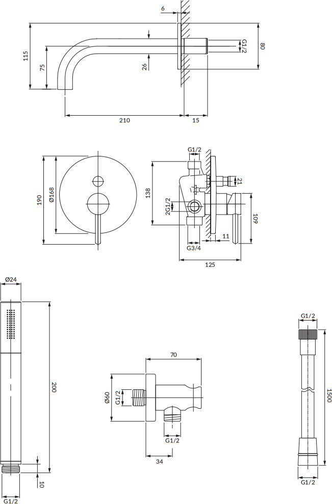 Душевая система для ванны встроенная Omnires Y, SYSYW01BLGL