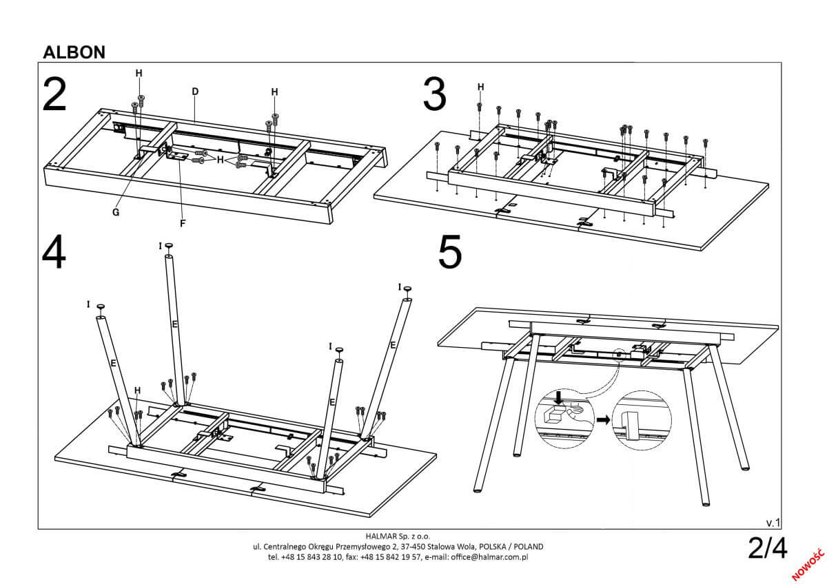 Стол обеденный Halmar Albon раскладной дуб сонома серый/черный, V-CH-ALBON-ST