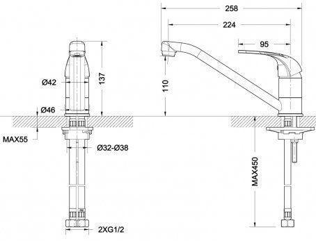 Смеситель для кухни Bravat Fit с низким изливом F7135188CP