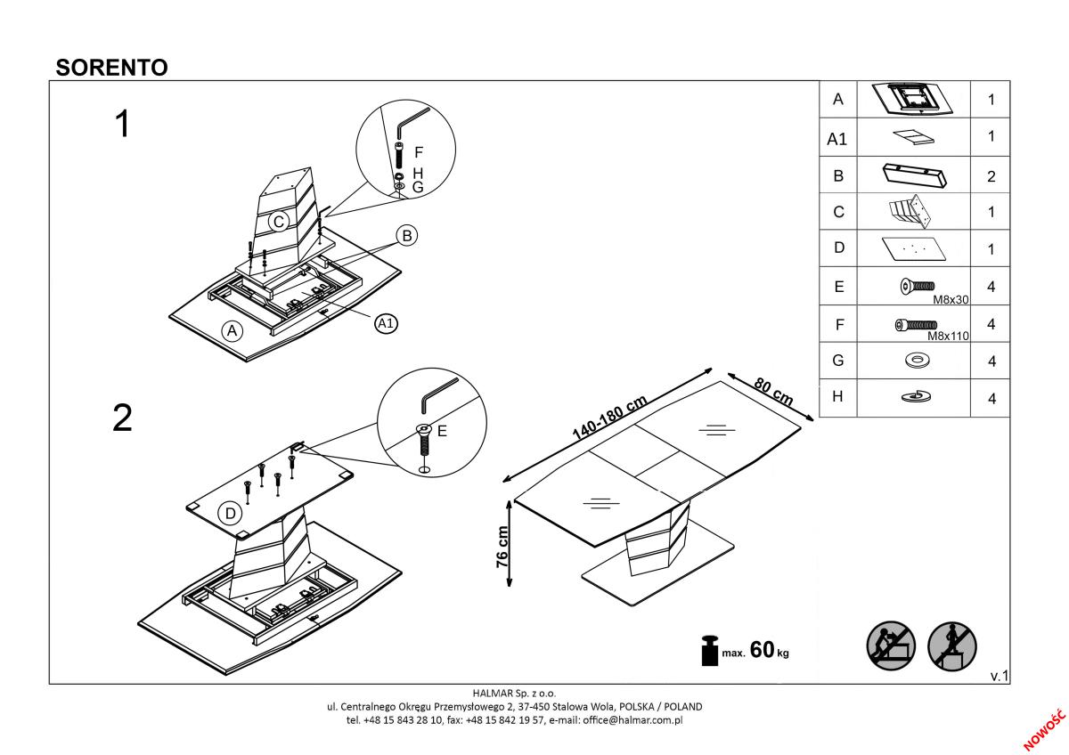 Стол обеденный Halmar Sorento , раскладной шампань, V-CH-SORENTO-ST