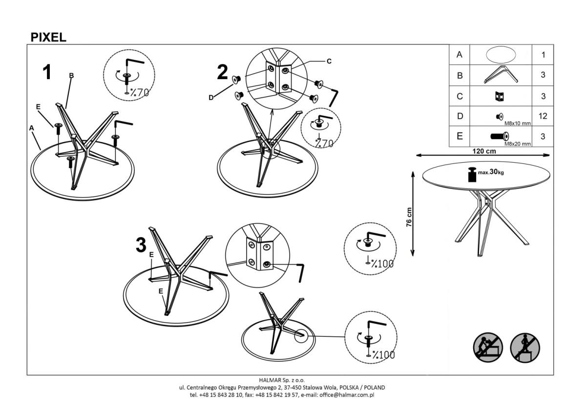 Стол обеденный Halmar Pixel белый/черный, V-CH-PIXEL-ST