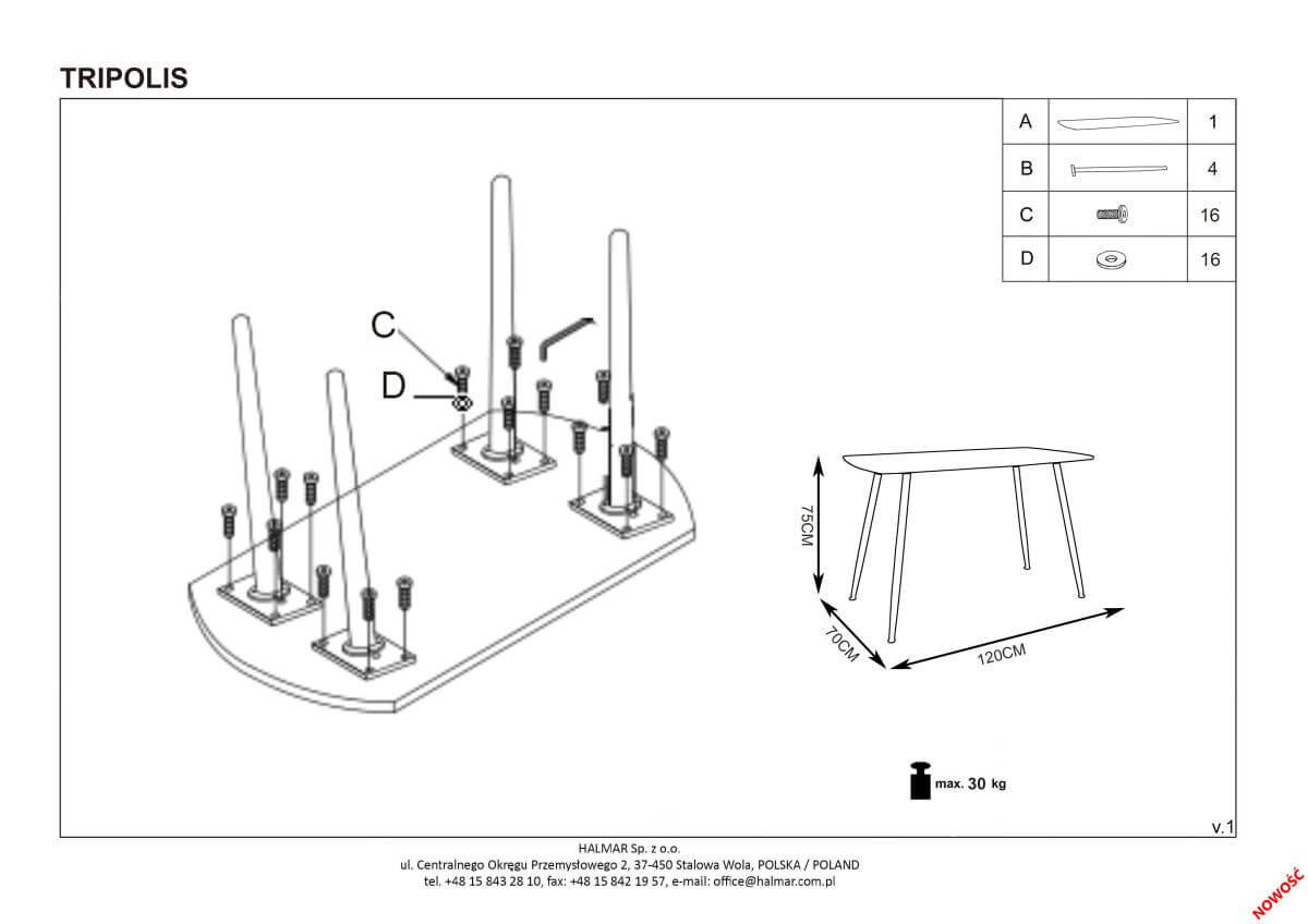 Стол обеденный Halmar Tripolis дуб золотой/черный, V-CH-TRIPOLIS-ST