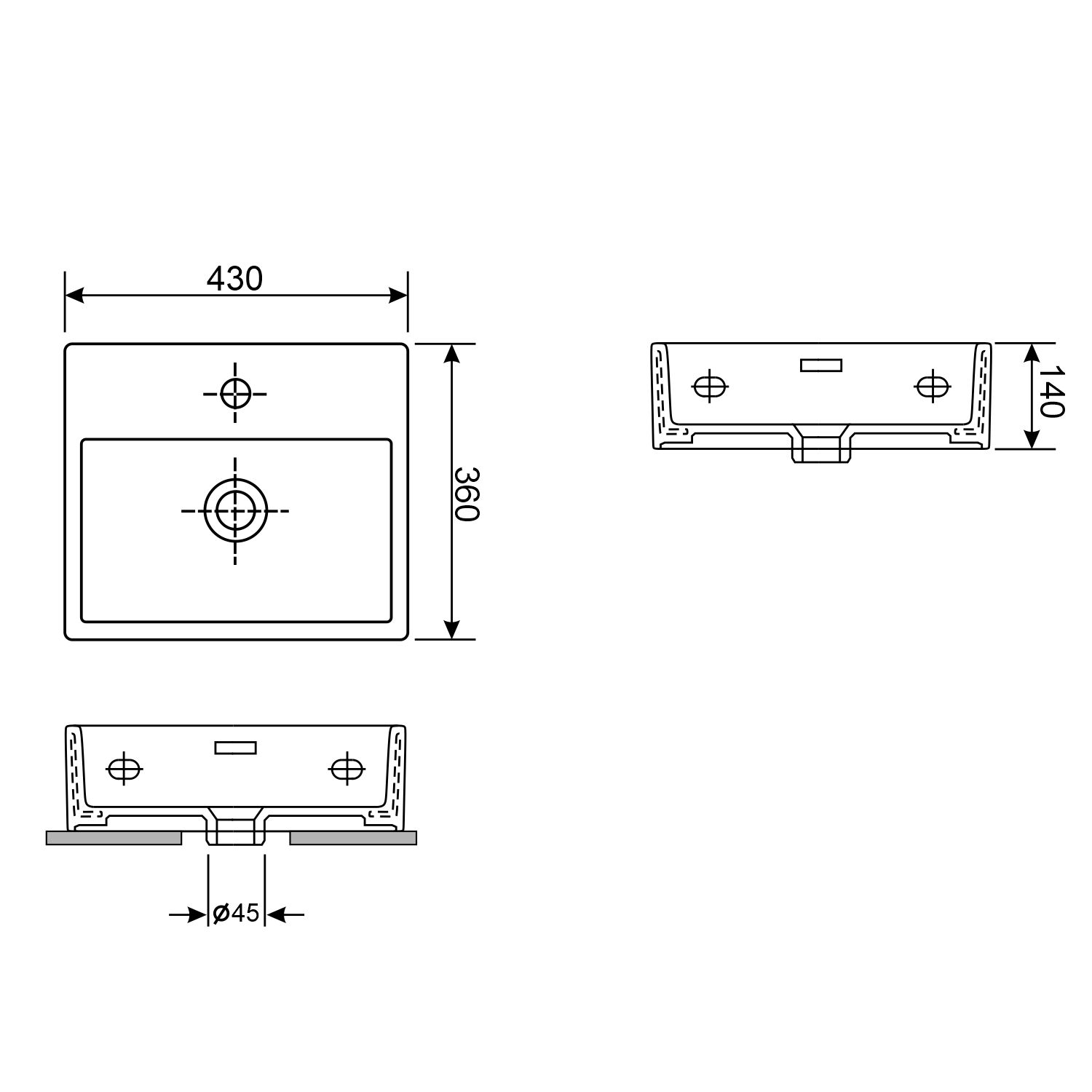 Накладная или настенная раковина Wellsee Graceful Pro 43x36, 150901000