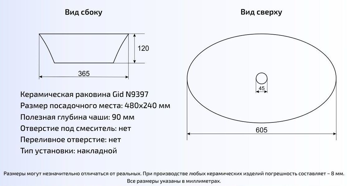 Умывальник Gid N9397 61x37, 51141