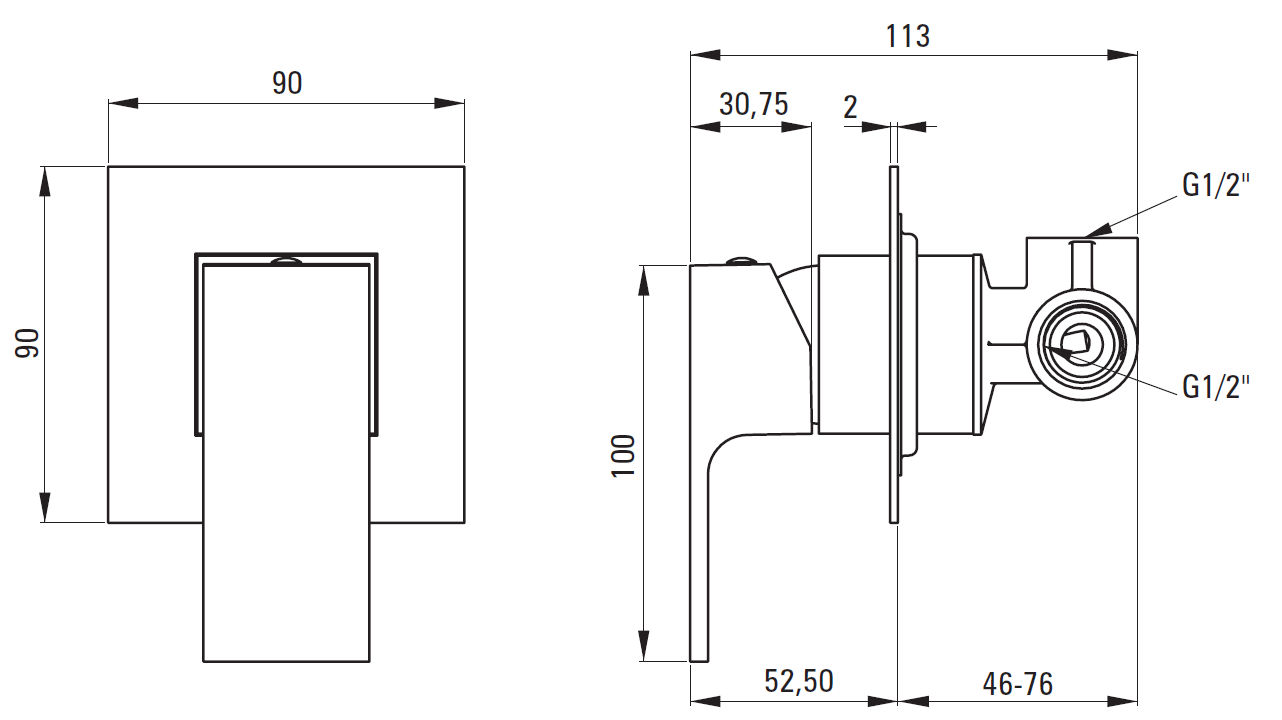 Смеситель скрытого монтажа 1 функция Deante Anemon Nero, BBZ_N44L